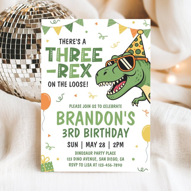 Invitation d'anniversaire Dinosaur Three Rex 3 ans (Créateur téléchargé)