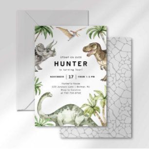 Invitation d'anniversaire dinosaure à l'aquarelle 