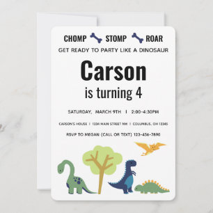 Invitation d'anniversaire Dinosaure Bleu et Vert