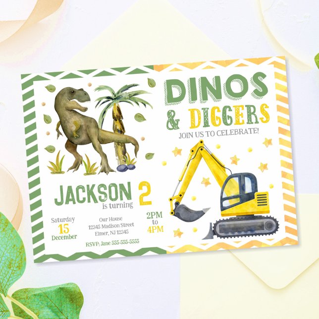 Invitation d'anniversaire dinosaure et constructio (Créateur téléchargé)