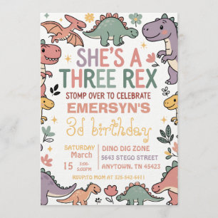 Invitation d'anniversaire dinosaure pastel