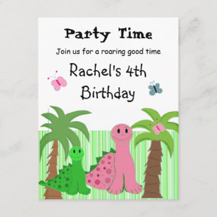 Invitation d'anniversaire dinosaure rose pour fill