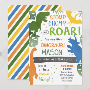 Invitation d'anniversaire Dinosaures Colorés
