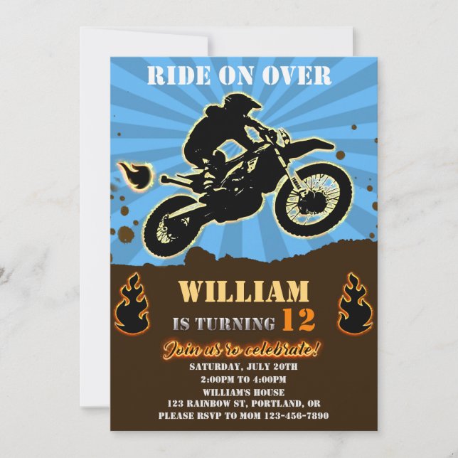 Invitation d'anniversaire Dirtbike Conduire par in (Devant)