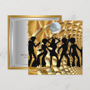 Invitation d'anniversaire disco dorée