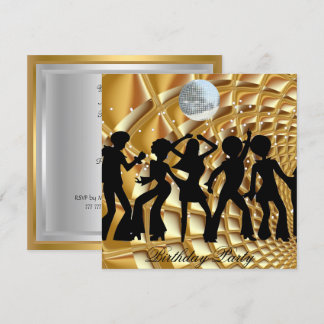 Invitation d'anniversaire disco dorée