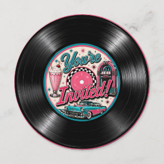 Invitation d'anniversaire disque vinyle rétro anné
