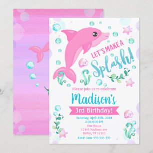 Invitation d'anniversaire Dolphin / Fête de la pis