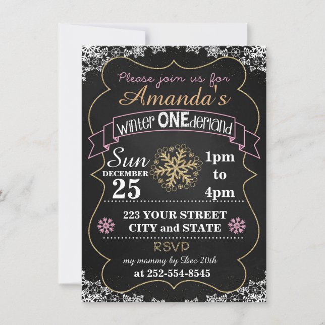Invitation d'anniversaire d'Onederland d'hiver (Devant)