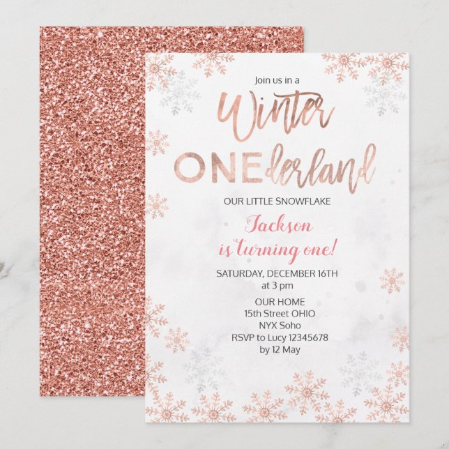 Invitation d'anniversaire d'Onederland d'hiver (Devant / Derrière)