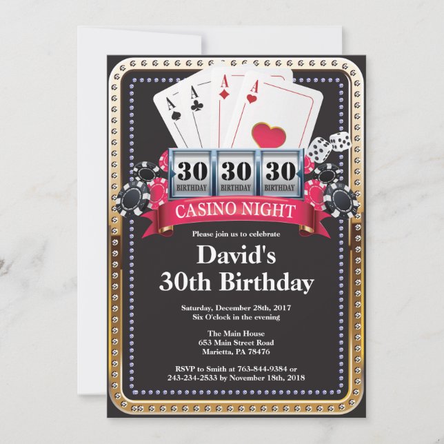Invitation d'anniversaire d'or de casino de carte (Devant)