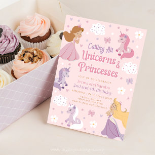 Invitation d'anniversaire double Princesse. Unicor