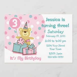 Invitation d'anniversaire d'ours de nounours 3ème