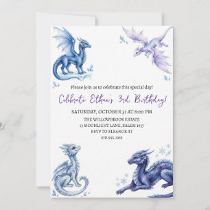 Invitation d'anniversaire dragon aquarelle