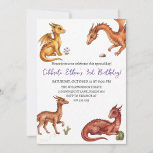 Invitation d'anniversaire dragon aquarelle