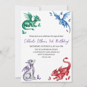 Invitation d'anniversaire dragon aquarelle
