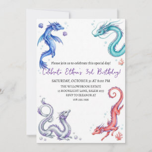 Invitation d'anniversaire dragon aquarelle