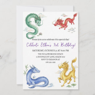 Invitation d'anniversaire dragon aquarelle