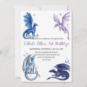 Invitation d'anniversaire dragon aquarelle
