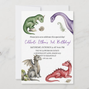 Invitation d'anniversaire dragon aquarelle