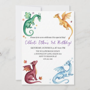 Invitation d'anniversaire dragon aquarelle