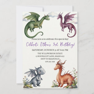 Invitation d'anniversaire dragon aquarelle