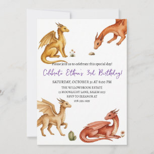 Invitation d'anniversaire dragon aquarelle