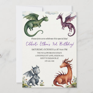 Invitation d'anniversaire dragon aquarelle