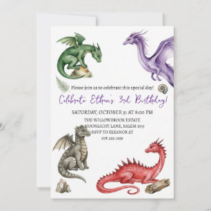 Invitation d'anniversaire dragon aquarelle
