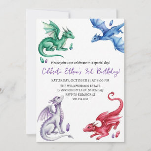 Invitation d'anniversaire dragon aquarelle