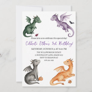 Invitation d'anniversaire dragon aquarelle