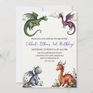 Invitation d'anniversaire dragon aquarelle
