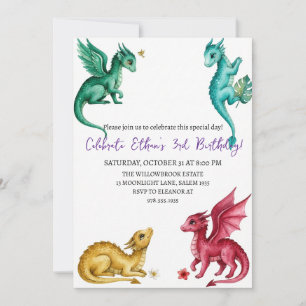 Invitation d'anniversaire dragon aquarelle