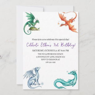 Invitation d'anniversaire dragon aquarelle