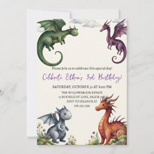 Invitation d'anniversaire dragon aquarelle
