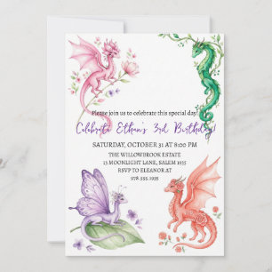 Invitation d'anniversaire dragon aquarelle