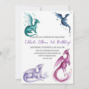 Invitation d'anniversaire dragon aquarelle