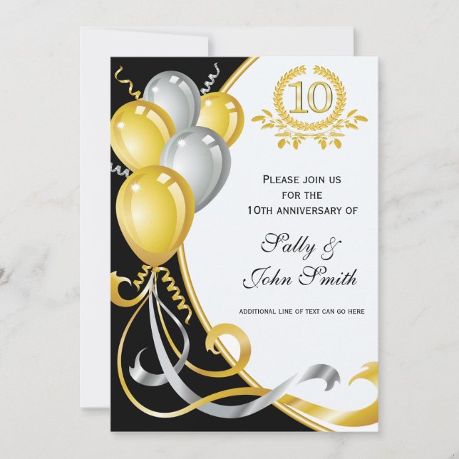 Invitation d'anniversaire du 10e anniversaire Gold (Devant)