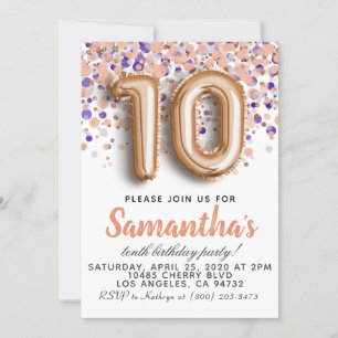 Invitation d'anniversaire du 10e Rose