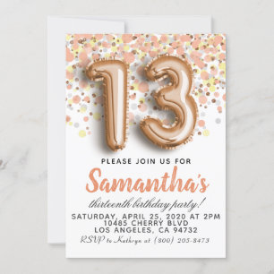 Invitation d'anniversaire du 13e Rose