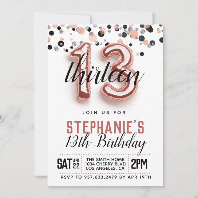 Invitation d'anniversaire du 13e Rose (Devant)