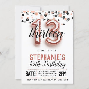 Invitation d'anniversaire du 13e Rose