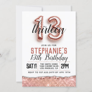 Invitation d'anniversaire du 13e Rose