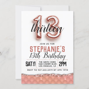 Invitation d'anniversaire du 13e Rose