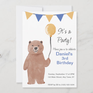 Invitation d'anniversaire du ballon Teddy Bear