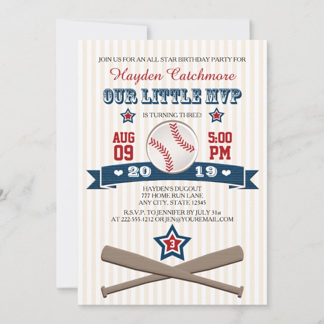 INVITATION D'ANNIVERSAIRE DU BASE-BALL MVP POUR (Devant)
