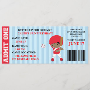 Invitation d'anniversaire du billet de base-ball p
