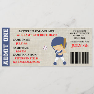 Invitation d'anniversaire du billet de base-ball p