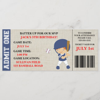 Invitation d'anniversaire du billet de base-ball p