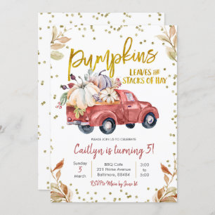 Invitation d'anniversaire du camion Citrouille rou